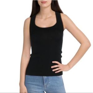BCBGMAXAZRIA | Black Ribbed Razorback Tank Top, M